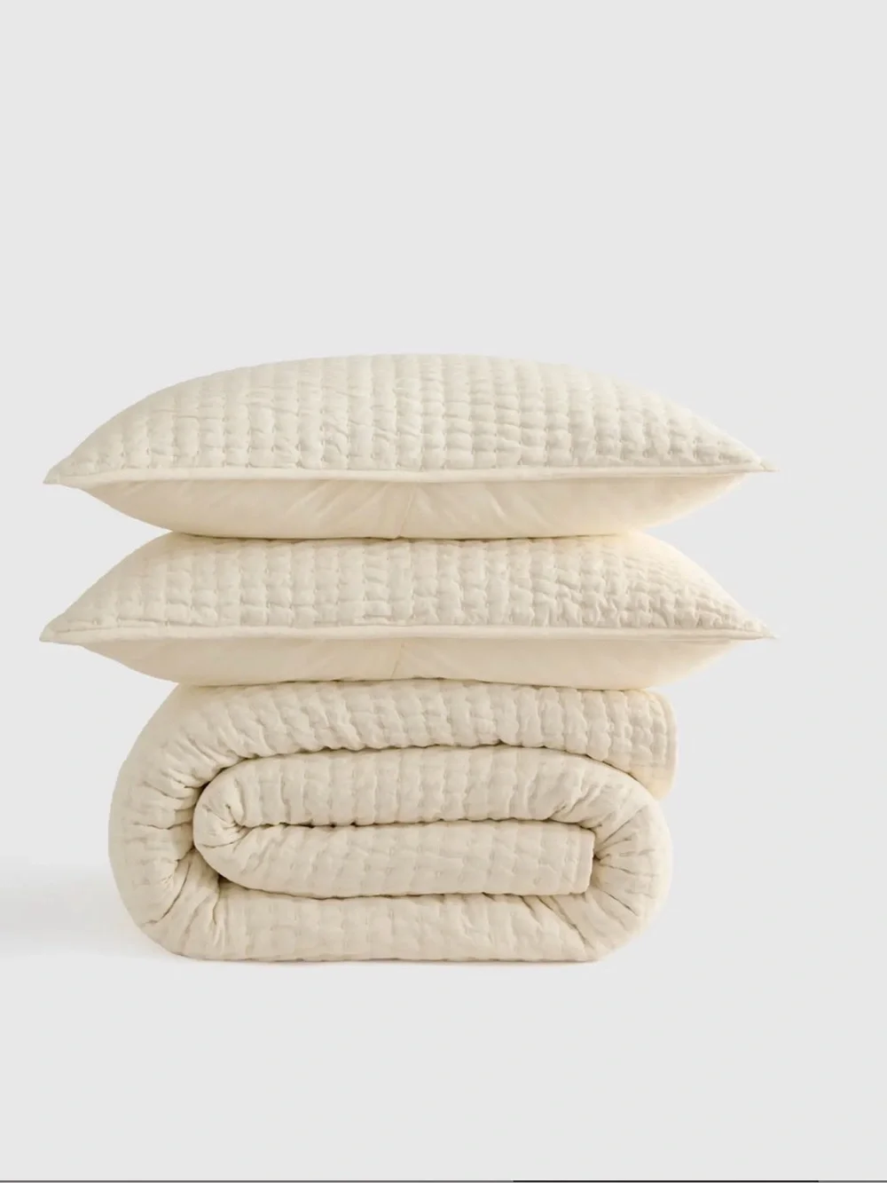 Quince European Linen Cotton Stitch Quilt Set - King/Cali King - Color: Ivory